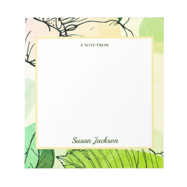 Bloco De Notas Notepad Floral Personalizado Verde e Pêssego (Frente)