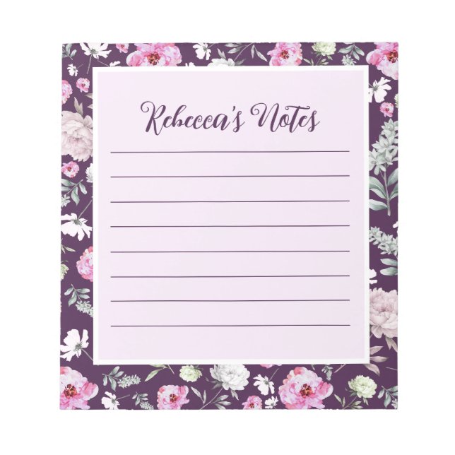 Bloco De Notas Notepad Floral Roxo (Frente)