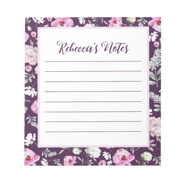 Bloco De Notas Notepad Floral Roxo (Frente)