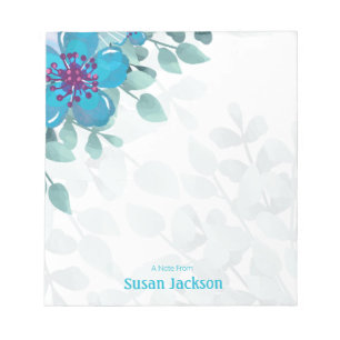 Bloco De Notas Notepad Floral Turquesa Personalizado