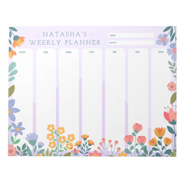 Bloco De Notas Notepad Floral Weekly Planner do Jardim Vibrante (Frente)