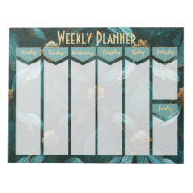 Notepad Floral Weekly Planner Teal e Dourada