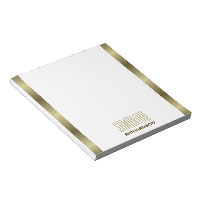 Bloco De Notas Notepad Geométrico Dourado E Branco (Inclinado)