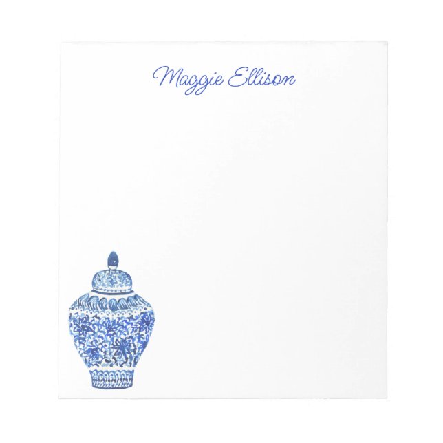 Bloco De Notas Notepad Ginger Jar Chinoiserie Watercolor (Frente)