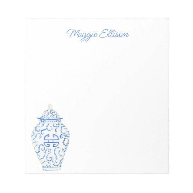Bloco De Notas Notepad Ginger Jar Chinoiserie Watercolor (Frente)