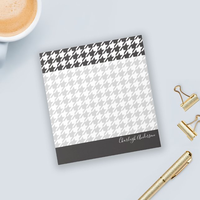 Bloco De Notas Notepad Houndstooth Preto e Branco Moderno (Criador carregado)