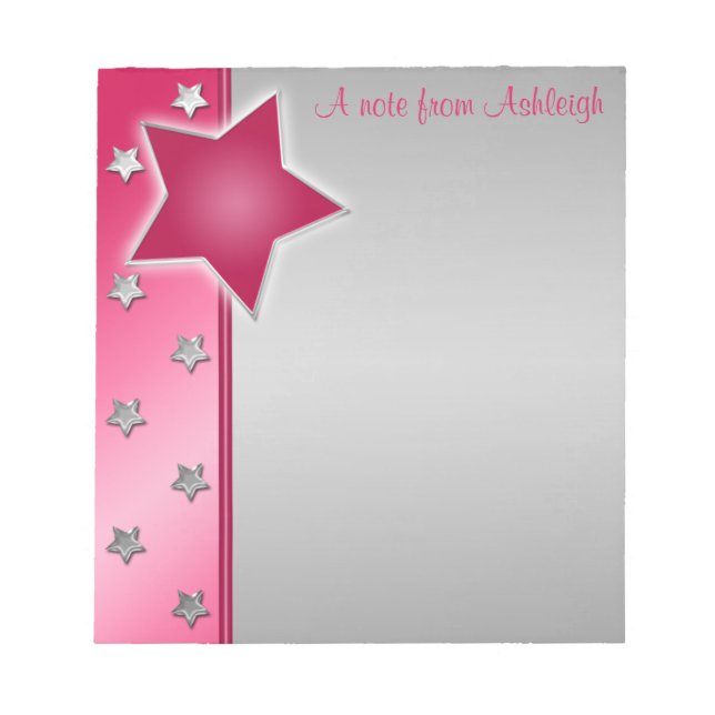 Bloco De Notas Notepad II de prata, rosa e estrelas vermelhas (Frente)