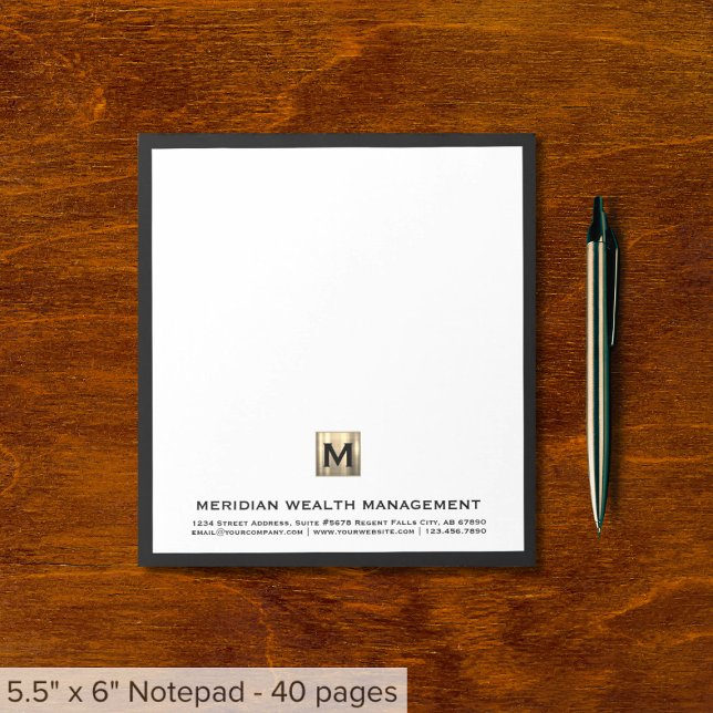 Bloco De Notas Notepad inicial do Monograma Dourado Elegante (Criador carregado)