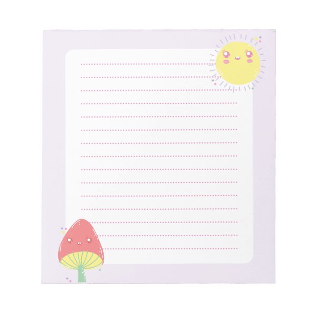 Bloco De Notas Notepad Kawaii Sun e Mushroom (Frente)
