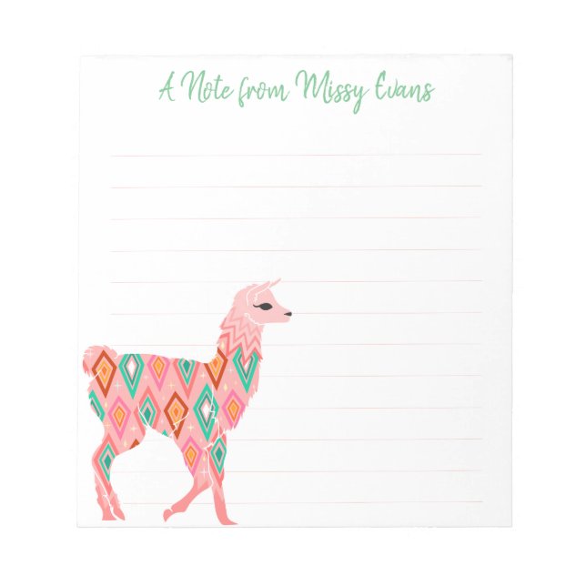 Bloco De Notas Notepad Lined Personalizado Llama Rosa Bonito (Frente)