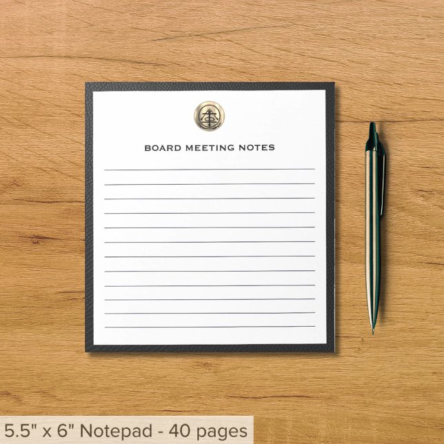 Bloco De Notas Notepad linhado personalizável com logotipo (Black and brushed gold logo business event essentials, customizable for any industry)