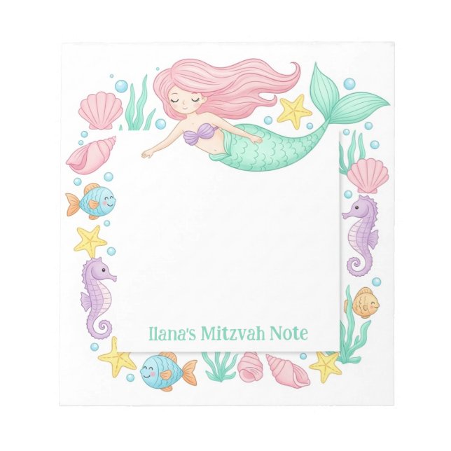 Bloco De Notas Notepad Mitzvah Personalizado por Sereia Bonita (Frente)
