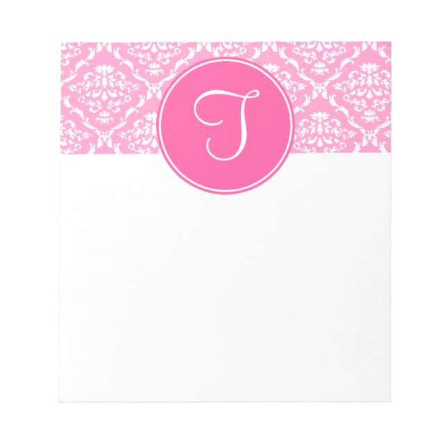 Bloco De Notas Notepad Monograma com Damasco Rosa (Frente)