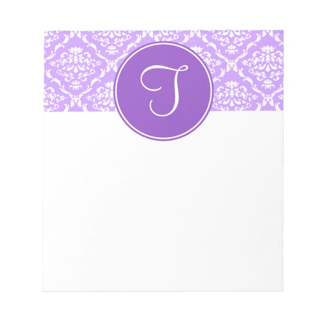 Bloco De Notas Notepad Monograma com Damasco Roxo (Frente)