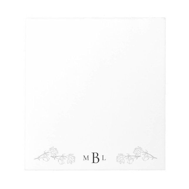 Bloco De Notas Notepad Monograma Desenhado À Mão Elegante (Frente)