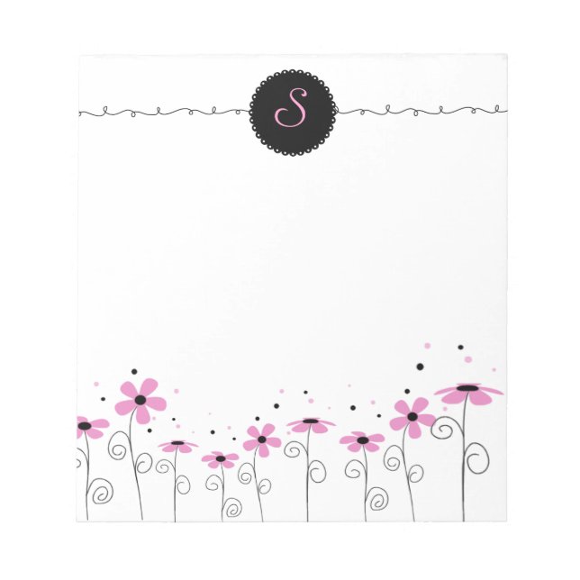 Bloco De Notas Notepad Monograma Personalizado Floral Whimsy (Frente)