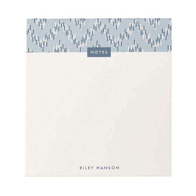 Bloco De Notas Notepad Padrão de Ikat Zig Zig Boho - Azul (Frente)
