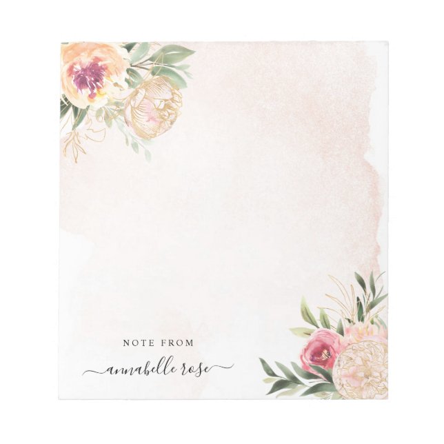 Bloco De Notas Notepad Peony and Gold Foil Bloom (Frente)