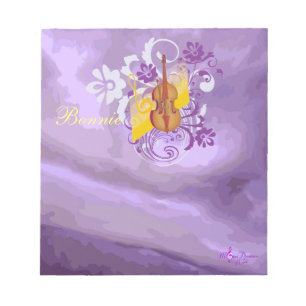 Bloco De Notas Notepad Pequeno Abstrato Roxo Violin Floral