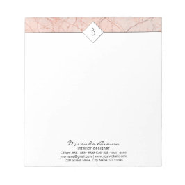 Bloco De Notas Notepad Pequeno Mármore Elegante Rosa Dourado Mono