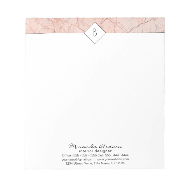 Bloco De Notas Notepad Pequeno Mármore Elegante Rosa Dourado Mono (Frente)