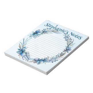 Bloco De Notas Notepad Personalizado com Cor de Água Floral Azul