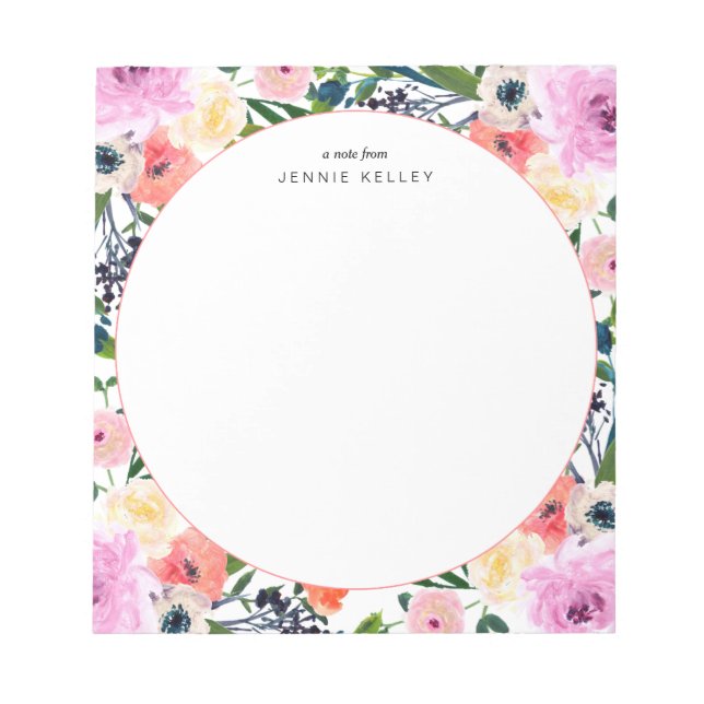 Bloco De Notas Notepad Personalizado das Flores de Aquarela (Frente)