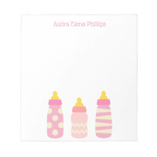 Bloco De Notas Notepad Personalizado de Garrafas de Bebê Rosa