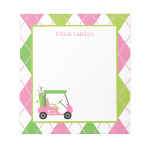 Bloco De Notas Notepad Personalizado de Golfe Rosa e Verde