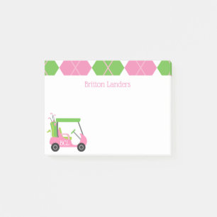 Bloco De Notas Notepad personalizado de Posto de Golfe Rosa e Ver
