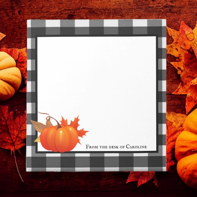 Bloco De Notas Notepad Personalizado de Xadrez de Abóbora de Qued (Fall Pumpkin Buffalo Plaid Personalized Notepad)
