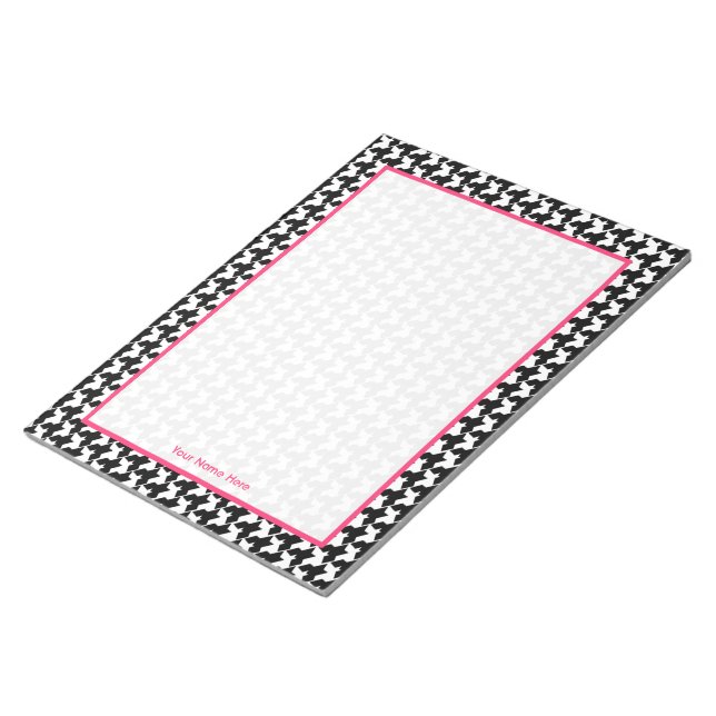 Bloco De Notas Notepad Personalizado do Houndstooth e Rosa (Inclinado)