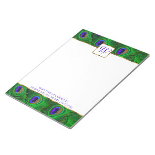 Bloco De Notas Notepad Personalizado do Monograma de Peacock
