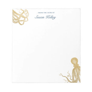 Bloco De Notas Notepad Personalizado do Octopus Dourado