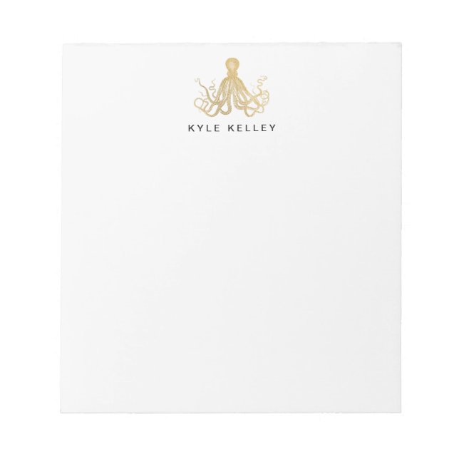 Bloco De Notas Notepad Personalizado Náutico, Octocpus Dourado (Frente)
