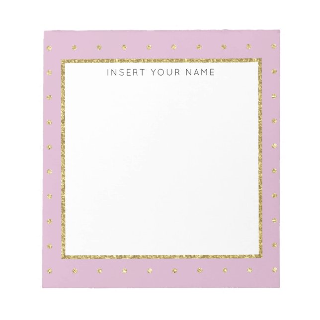 Bloco De Notas Notepad personalizado, rosa suave e Dourado, de 5, (Frente)