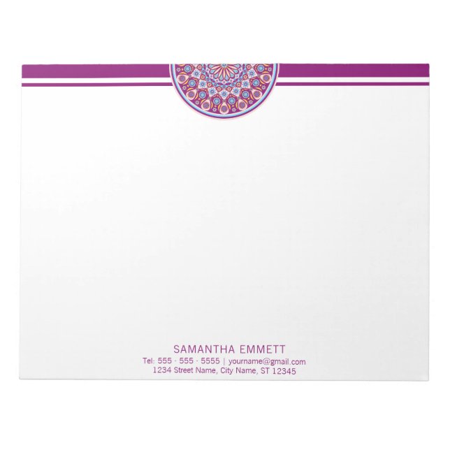 Bloco De Notas Notepad Profissional Moderno de Mandala Roxo (Frente)