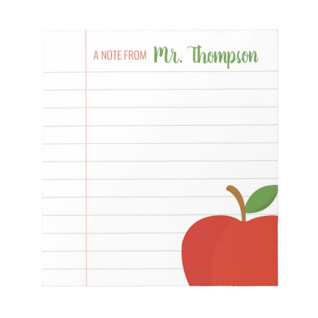 Bloco De Notas Notepad Red Apple, professor personalizado (Frente)