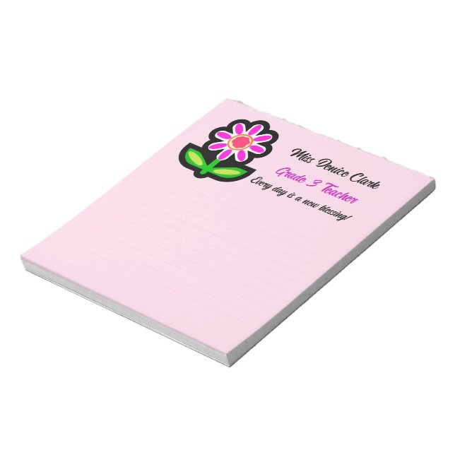 Bloco De Notas Notepad Rosa do Professor com Flor Rosa (Invertido)