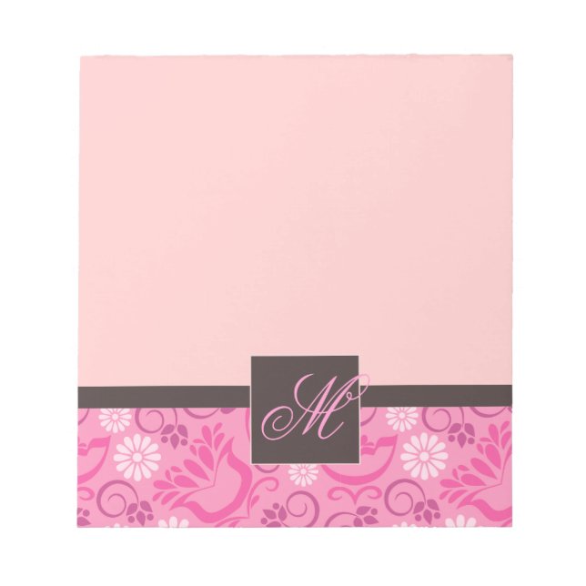 Bloco De Notas Notepad Rosa Elegante com Monograma (Frente)