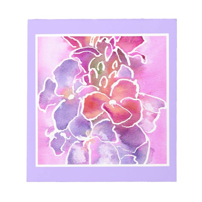 Bloco De Notas Notepad, Rosa, Mauve, Flores Azuis (Frente)