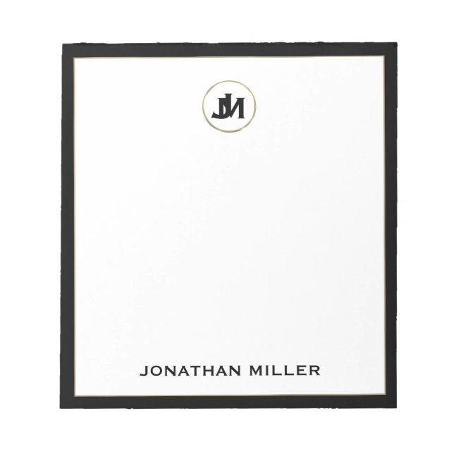 Bloco De Notas Notepad Simples de Monograma de Luxo Personalizado (Frente)