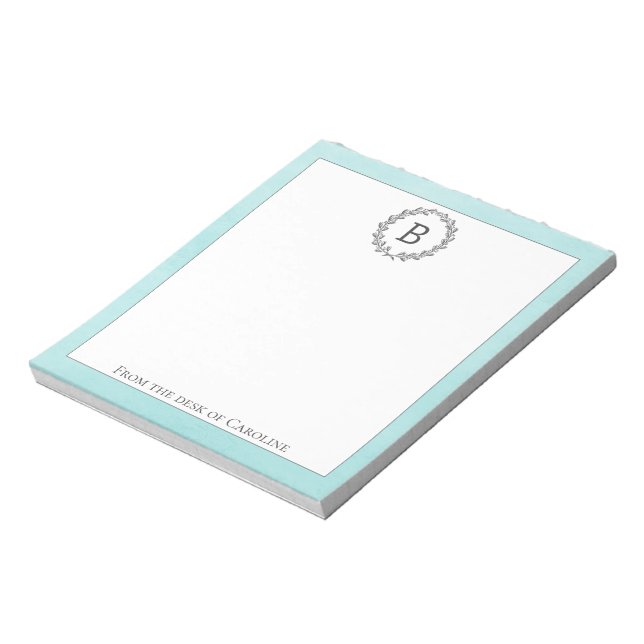 Bloco De Notas Notepad Teal Wreath Monograma (Invertido)