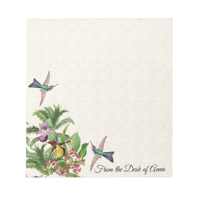 Bloco De Notas Notepad Tropical Hummingbird Birds Orchid Flowd (Frente)