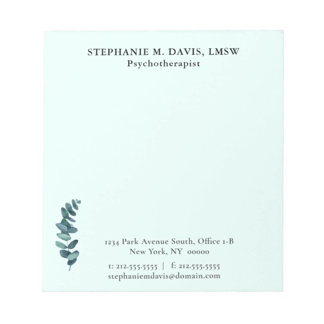 Bloco De Notas Notepad Verde de Empresas Terapêutica Simples Euca (Frente)