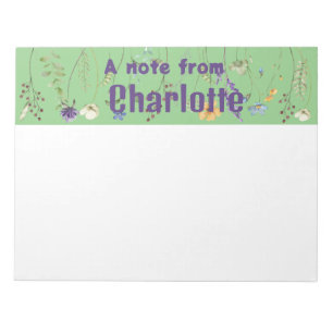 Bloco De Notas Notepad verde de flor silvestre Boho Country