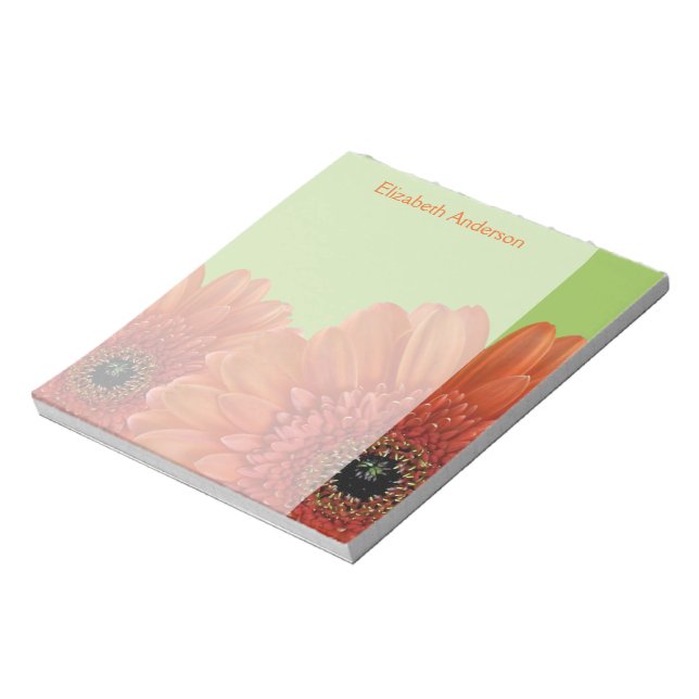 Bloco De Notas Notepad Verde Laranja Personalizado Gerbera Daisy (Invertido)