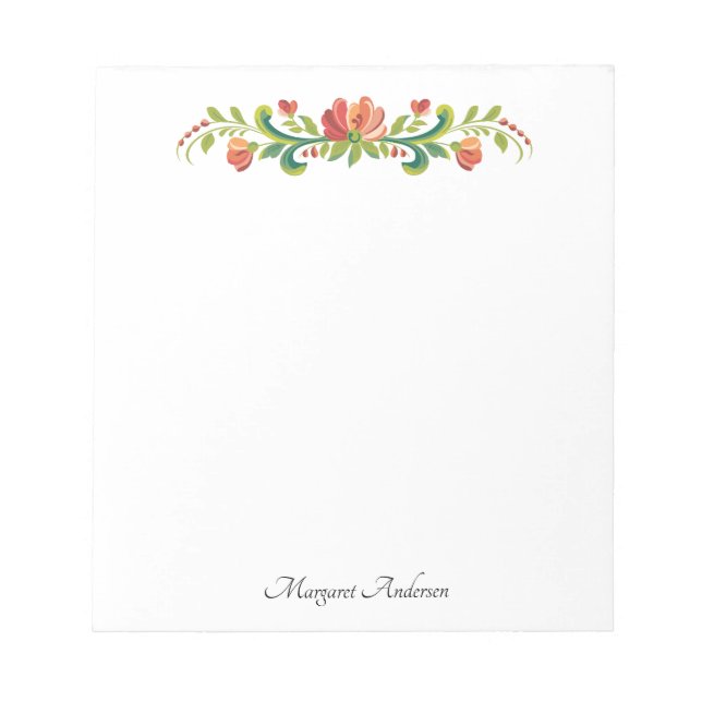 Bloco De Notas Notepad Vermelho e Rosa Rosemaling (Frente)