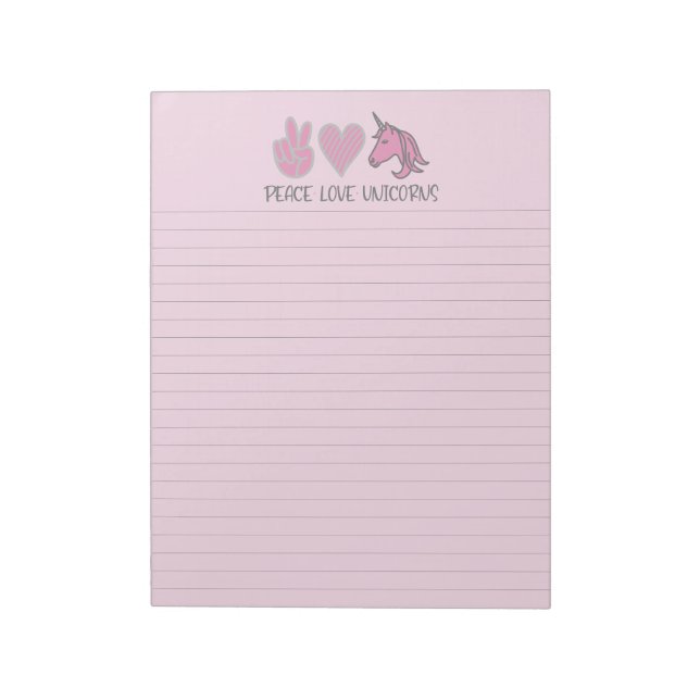 Bloco De Notas Notepad Vinculado à Paz Rosa Com Unicórnios (Invertido)