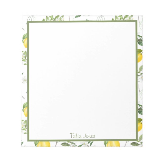 Bloco De Notas Notepads de limão e flores personalizados (Frente)